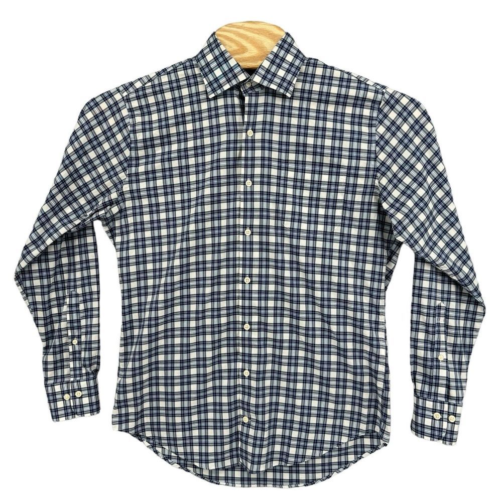 Peter Millar Medium Devon Cotton-Blend Blue Plaid L/S Button Up Sport Shirt